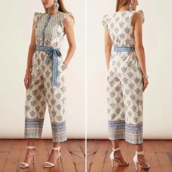 Gal Meets Glam Pants - New Gal Meets Glam Eden Blue Floral Jumpsuit Size 14